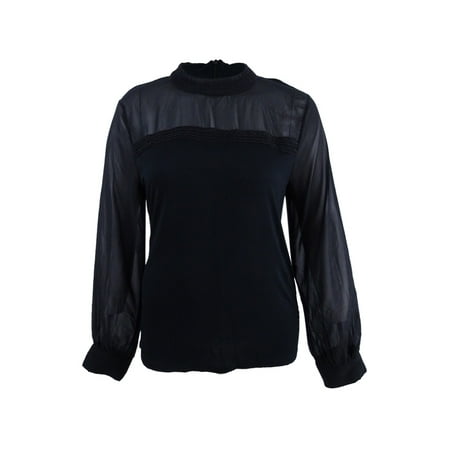 Ralph Lauren Mock Neck - Lauren Ralph Lauren Black Bishop-Sleeve Beaded Sheer Mock Neck Top M