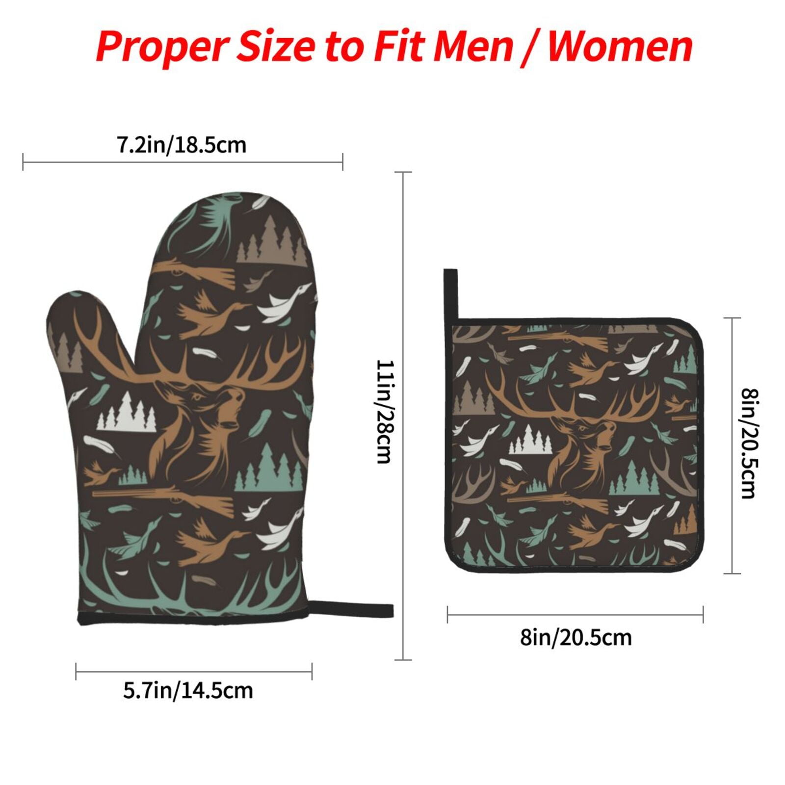 Deer Duck Hunting Vintage 4Pcs Oven Mitts and Pot Holders Sets Oven Kitchen Gloves Hot Pads for Cooking BBQ Baking Grilling