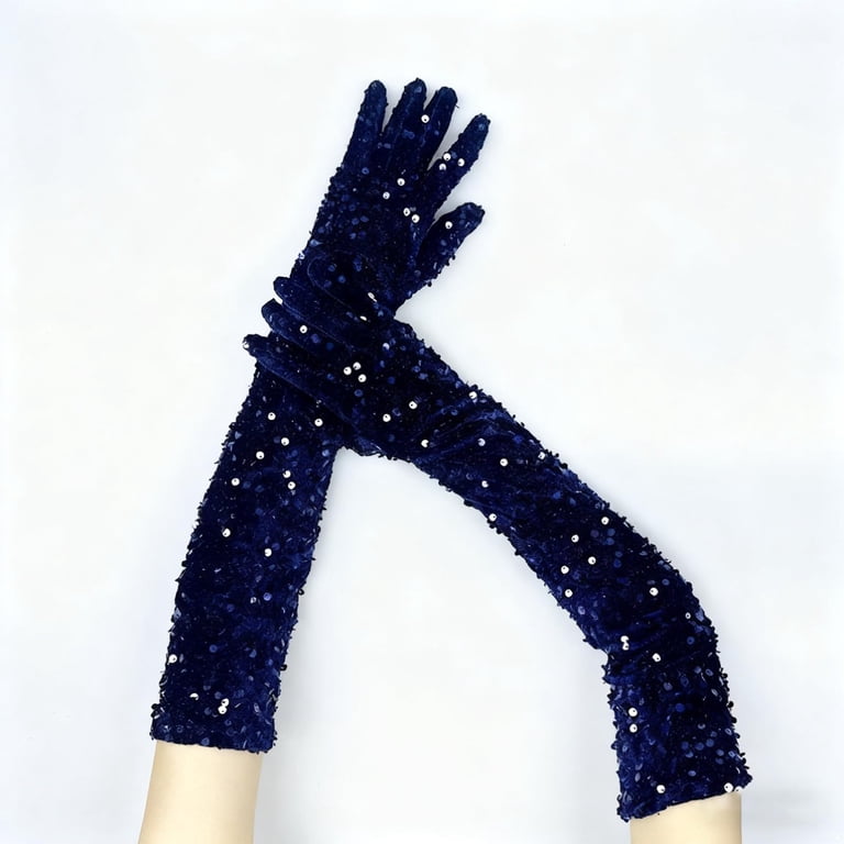 navy blue gloves for dress Chuancc Shiny Stretch Long Opera Gloves