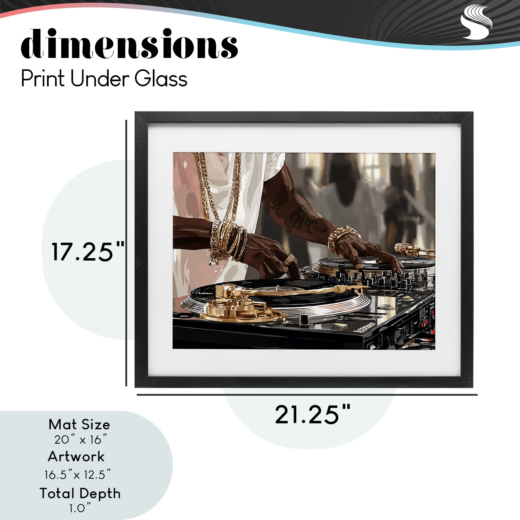 Stupell Industries Golden Sound DJ Turntables Black Framed Print Under Glass, design by Franklyn Gregory