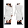 thumbnail image 2 of Suéter Corto Elegante de Larga con Cuello Redondo para Mujer, Ajustado, Elegante, para Otoño e Invierno, Minivestido de Punto M, 2 of 7