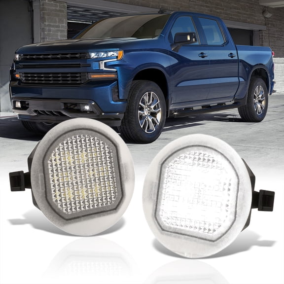 AJP Distributors White SMD LED Under Side Mirror Puddle Lights Lamps Pair Set Compatible/Replacement For Chevrolet Silverado Chevy Suburban Tahoe GMC Sierra Yukon XL 2015 2016 2017 2018 2019 2020 2021