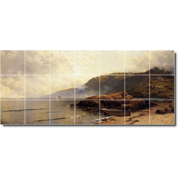 Ceramic Tile Mural-Alfred Bricher Waterfront Painting 75. 29.75" w x 12.75" h using (21) 4.25 x 4.25 ceramic tiles