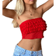 thumbnail image 2 of Top de Tubo de Verano para Mujer, Sin Tirantes, con Volantes, Básico, Informal, Sin Mangas Rojo L, 2 of 10