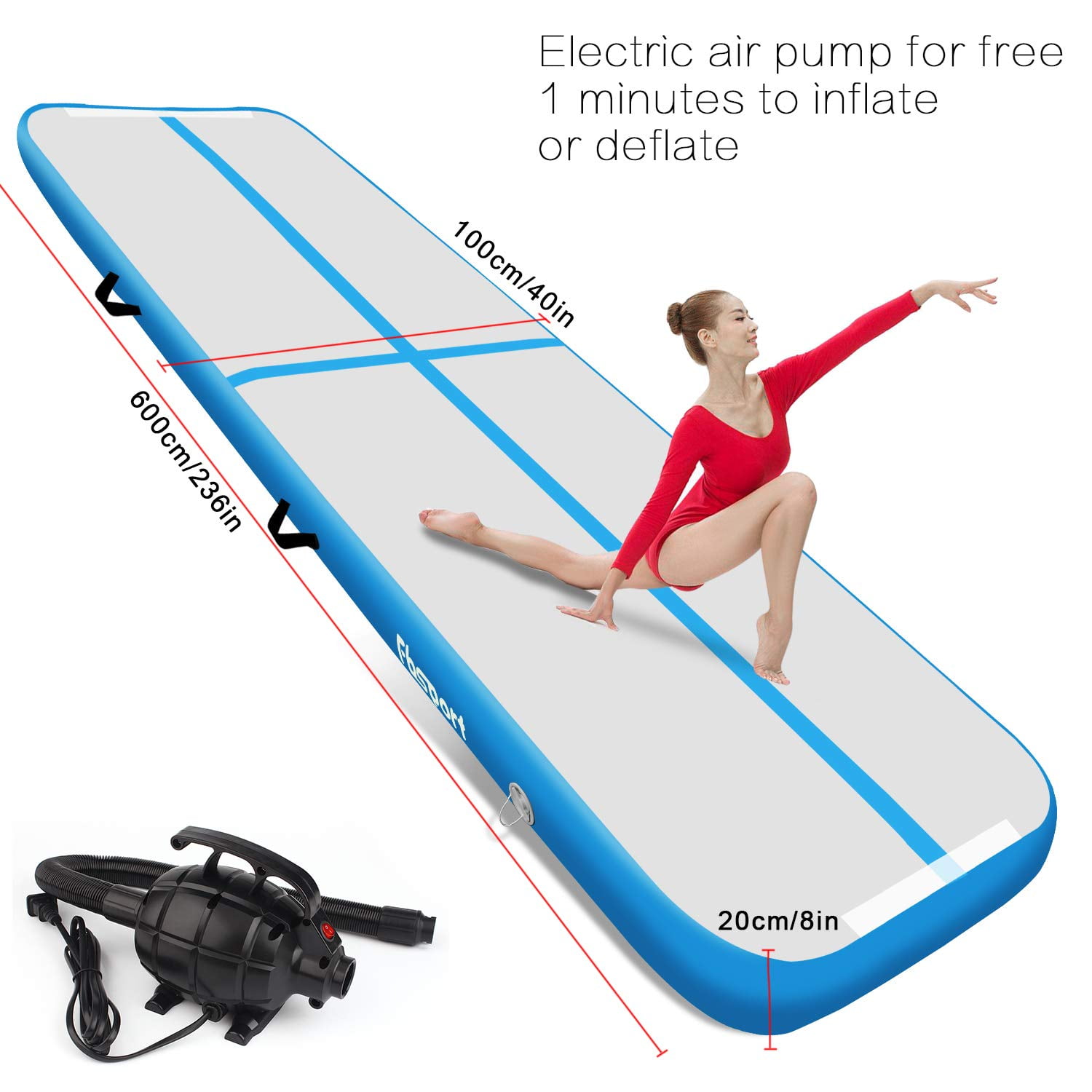 20cm Inflatable Air Track Tumbling Floor Gymnastics Training Pad GYM Mat w 
