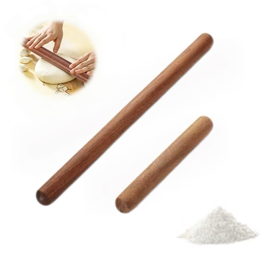 2Pcs Wooden French Rolling Pin for Baking, Solid Wood Non-Stick Rolling Pins