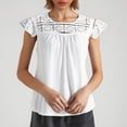thumbnail image 2 of MIXUE Womens Summer Tops Summer Solid Color Fashion Round Neck Hollow Out Fly Sleeve Pullover Tshirts Activewear,White,M, 2 of 4