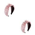 thumbnail image 1 of Seitruly Diadema de franela con perlas, aros para el pelo a la moda, diadema multicolor para mujer, tocado Vintage, buena elasticidad, rosa Rosado 2piezas Seitruly CBP582345, 1 of 6
