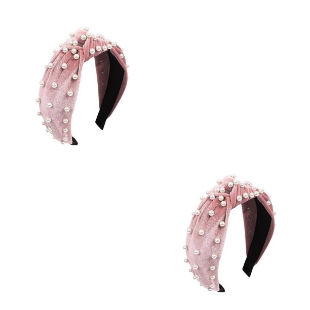 Jumpingount Diadema de franela con perlas, aros para el pelo elegantes a la moda, diadema de plástico multicolor para mujer, tocado para mujer y niña Rosado 2piezas Jumpingount CBP582345