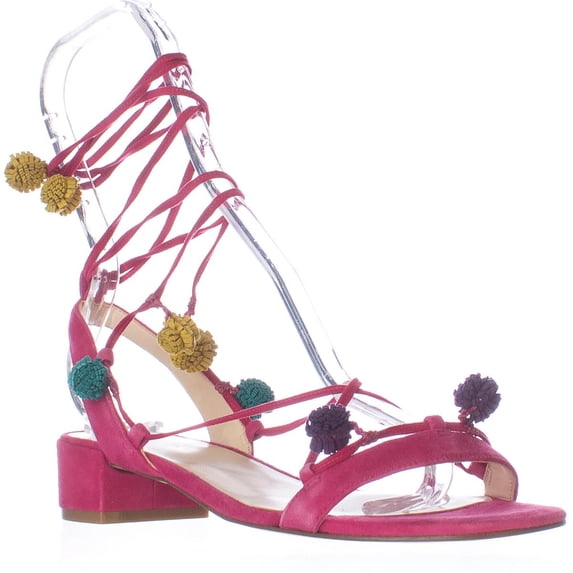 Womens Nine West Rizzah Lace Up Puff Ball Embellished Sandals - Pink
