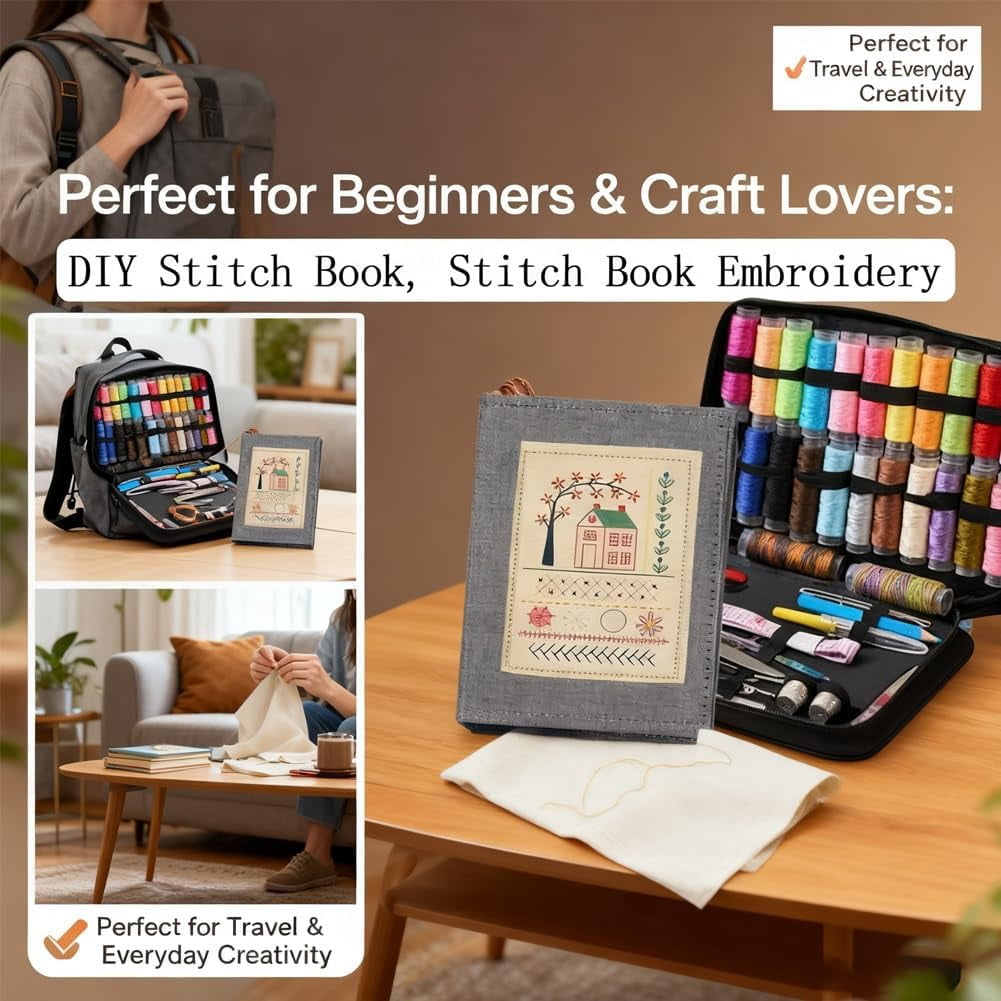 EVHRZN 2026 New Embroidery Kit for Beginners with Stitch Book – Easy Hand 86 PCS Embroidery Sewing Kit with 106 Patterns, Step-by-Step Guide, DIY Craft Gift for Adults
