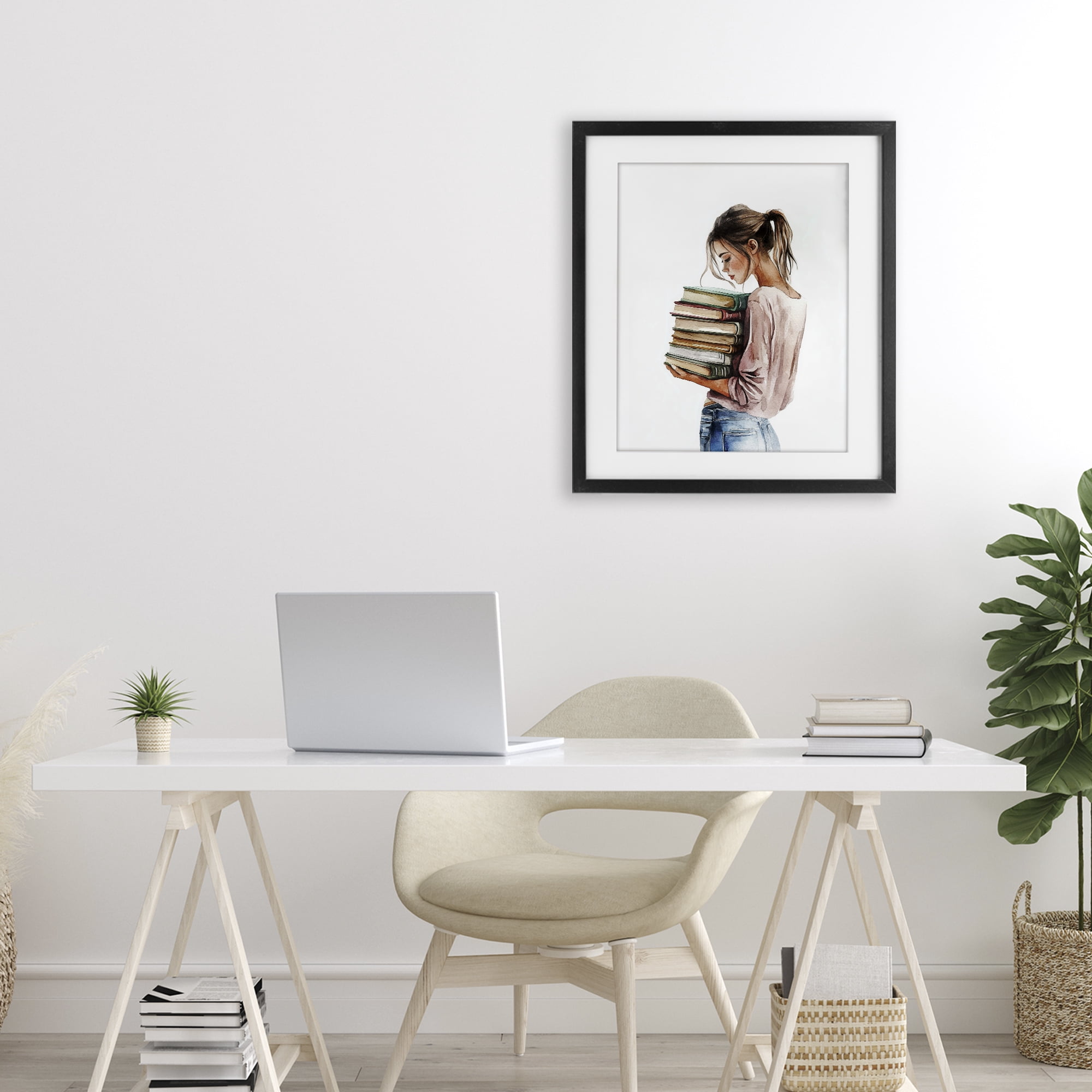 Stupell Industries Library Walk Girl Black Framed Print Under Glass, design by Svetlana Aleynikova