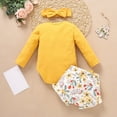 thumbnail image 7 of Coerni Toddler Boys Girls Fall Winter Outfits Long Sleeve Floral Romper + Bow Ruffle Shorts + Headband Clothes Set 2pcs, 7 of 7