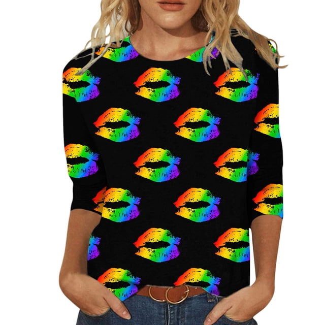 PMUYBHF T-Shirt Imprimé Joyeuses Fêtes Manches 3/4 Col Rond Blouse 883 TG