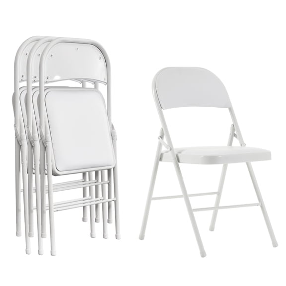 Alvantor 4-Pack White Folding Chairs,Padded PVC Seat and Back,Steel Frame,Portable Seating for Home Office Party Event,330 lbs Capacity