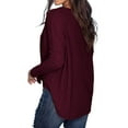 thumbnail image 5 of JWD Womens Loose Blouse Long Sleeve V Neck Button Down T Shirts Tie Front Knot Casual Tops Wine Red XL, 5 of 5