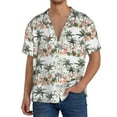 thumbnail image 3 of Xecao offers the Flamingo Palm Trees for Men's Casual Short-sleeved Shirt, a button-up collared shirt with a pocket, perfect for beach vacations and yacht travel in the XX-Large size., 3 of 7