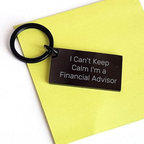 Funny Financial Advisor Gifts, I Can't Keep Calm I'm A Financial Advisor Quote, Black Stainless Steel Keychain, Perfect Christmas Stocking Stuffer for Men, Women, Friends, Coworkers, and Family