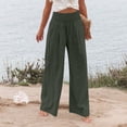 thumbnail image 4 of Resicozy Women's Smocked High Waisted Cotton Linen Wide Leg Pants Spring Summer Palazzo Pant with Pocket 2026 Green 2XL, 4 of 7