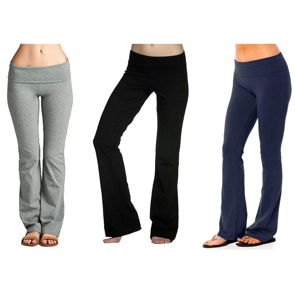 Zenana Womens & Plus Stretch Cotton Foldover Waist Bootcut Workout Yoga