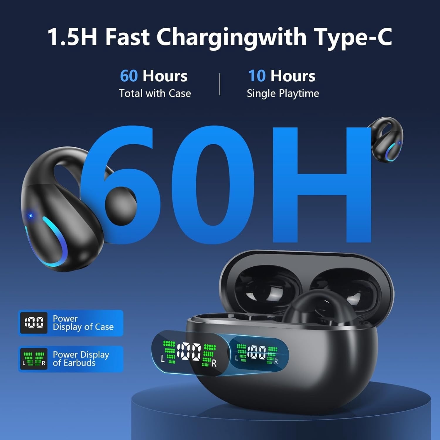 AI Translation Earbuds Real Time 144 Languages Clip On Earphones Translator Headphones Audifonos Traductores Inglés Español Bluetooth 60H Playtime Headphones for Travel Business Meeting Learning