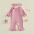 thumbnail image 4 of Mnyotv Baby Girls Bodysuits Letter Print Long Sleeve Rompers with Bow Hairbands Newborn Infants Clothes Size 6-9Months, 4 of 6