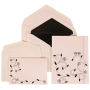 JAM Paper® Wedding Invitation Combo Sets, 1 Small & 1 Large, Grey Card with Black Lined Envelope and Colorful Birds, 150/pack