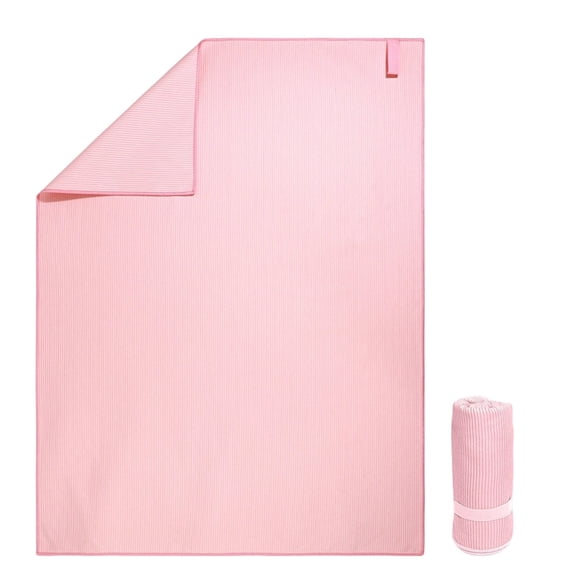Pink Microfiber Travel Towel, Quick Dry Super Absorbent Beach Mat, Lightweight Compact Fitness Cloth, Soft Skin Friendly, 23.6 x 31.5 in with Adjustable Strap