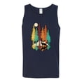 thumbnail image 2 of Trippy California Redwoods Forest Fox Silhouette | Mens Fashion Graphic Tank Top, Navy, Medium, 2 of 4