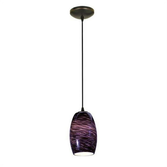 Sydney Chianti 28078-1C-ORB-PLS 1 Light Cone Glass Pendant in Oil Rubbed Bronze with Purple Swirl Glass