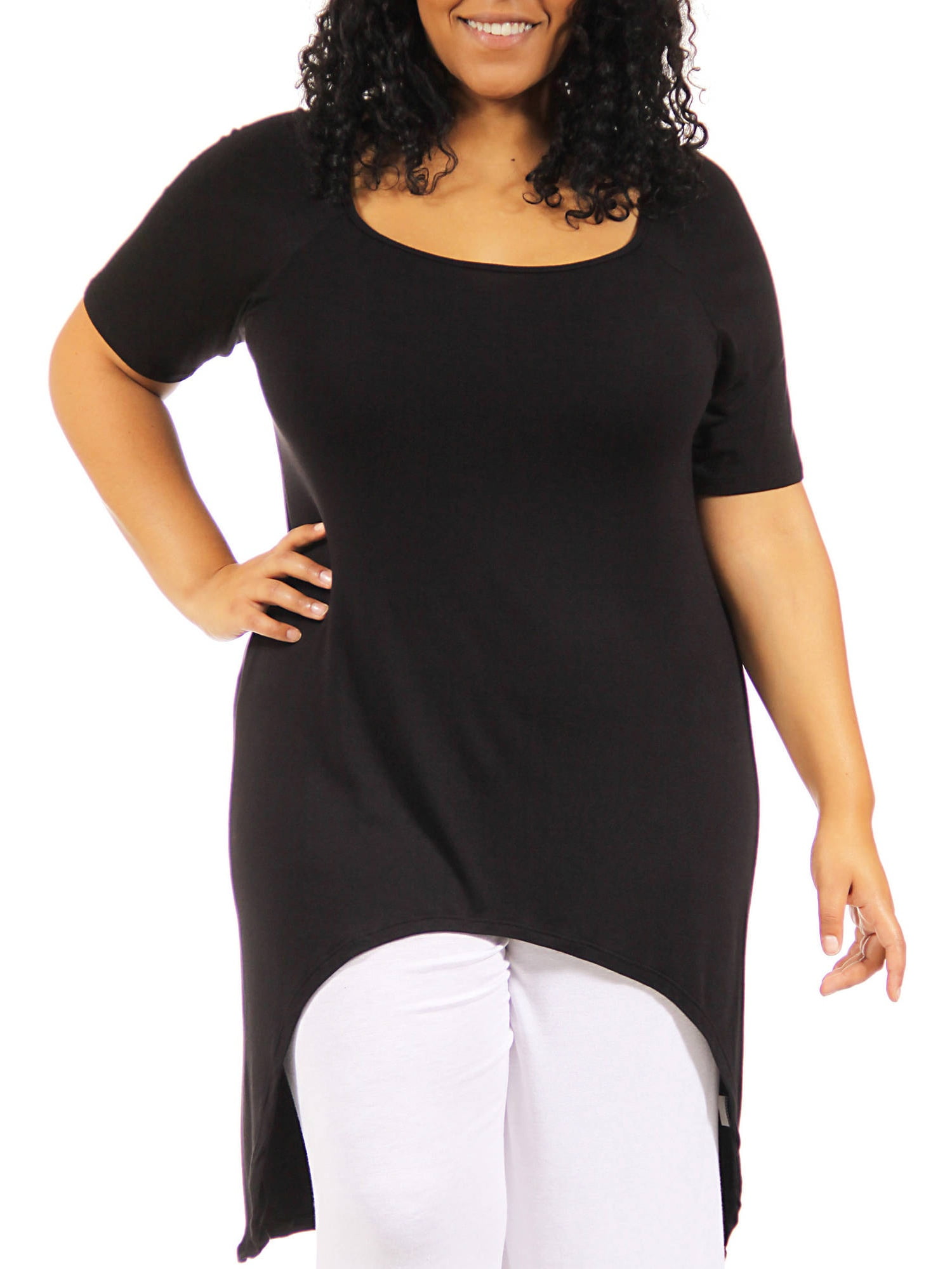 Women's Plus Size HighLow 3/4 Sleeve Extra Long Tunic Top