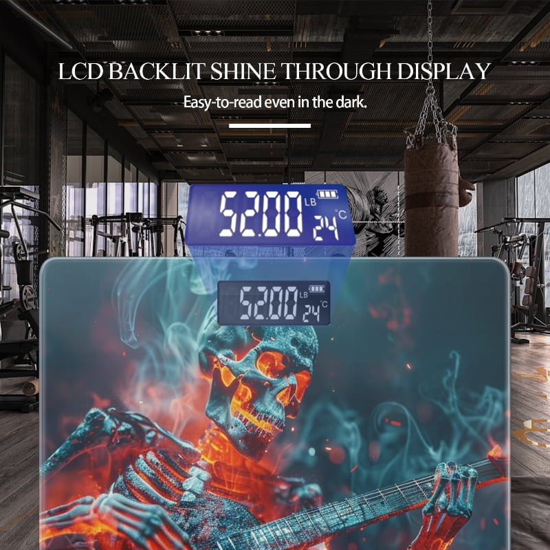 Bathroom Scale, Highly Accurate Digital Body Scale,Precisely Measures Weight up to 400 lbs-Skeletal Figure Playing Guitar Flames