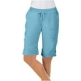 thumbnail image 7 of biudgviw Womens Cargo Shorts Drawstring Elastic Waisted 6 Pockets Rolled Hem Knee-Length Wide Leg Outdoor Hiking Lightweight Bermuda Shorts, 7 of 7