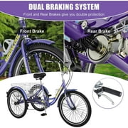 MOONCOOL 24 26 Adult Tricycle, 7 Speed 3 Wheeled Bikes for Adults, Trike Cruiser Bike w/ Large Basket & Maintenance Tools & Shimano Derailleur & Parking Brake Handle