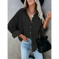 thumbnail image 2 of Womens Corduroy Button Down Shirts Boyfriend Long Sleeve Oversized Blouses Tops Black L, 2 of 6