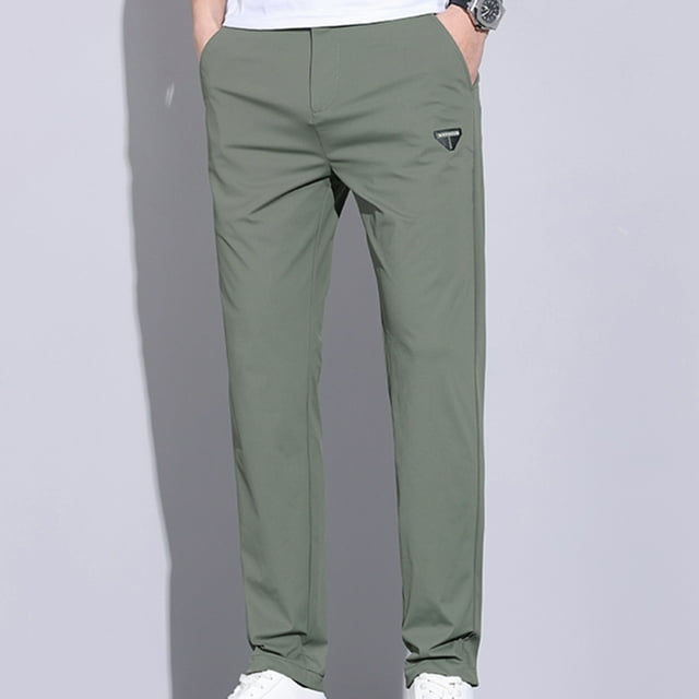 Pantalones de hombre de negocios informales, de cintura media, con botones y bolsillos, de color liso, rectos.
