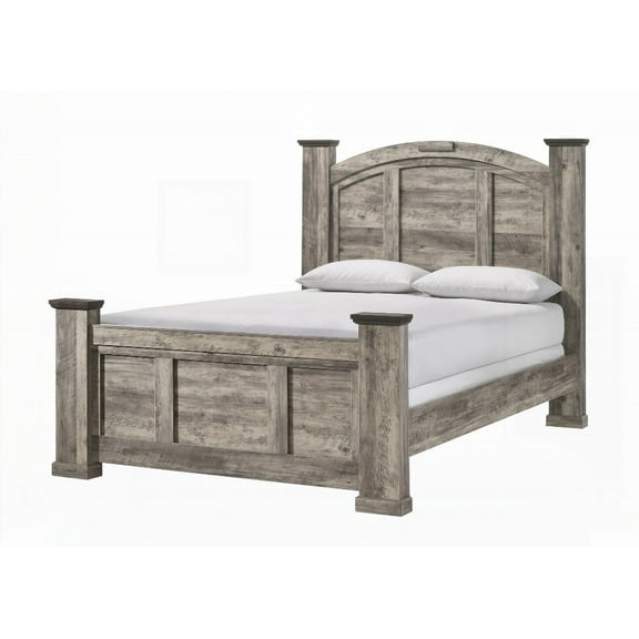 1pc Queen Size Gray Finish Wooden Bedroom Furniture - Contemporary Poster Bed