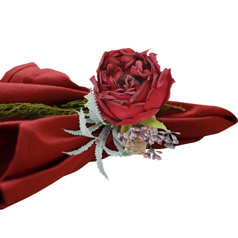 Artificial Plants & Flowers,4PCS Rose Flower Napkin Rings Artificial Flower  Napkin Holders Serviette Buckles 