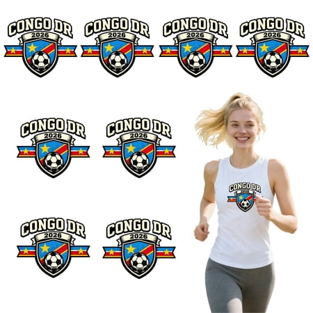 8 large-sized iron-on transfer sheets , DTF Transfer Ready to Press for T-Shirts, Congo Dr 2026 Soccer Flag Shield, Waterproof Heat Transfer Vinyl for Apparel(28CM-11.02in)
