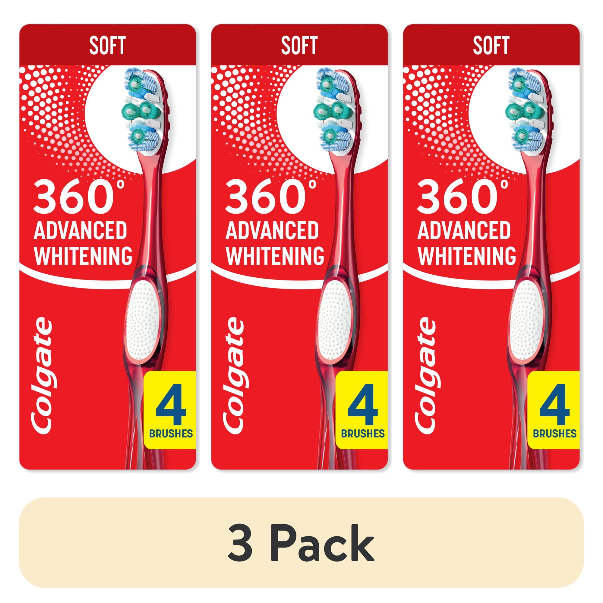 (3 pack) Colgate 360 Advanced Whitening Toothbrush Pack Soft Adult Toothbrushes 4 Pack