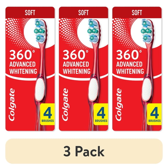 (3 pack) Colgate 360 Advanced Whitening Toothbrush Pack, Soft Adult Toothbrushes, 4 Pack