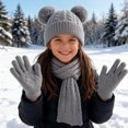 thumbnail image 4 of 3 Pcs Kids Winter Knit Hat Scarf Gloves Set for Boys Girls Pompom Beanie Thick Thermal Sets for Outdoor Ski Wear Gray 3-12 Years, 4 of 5