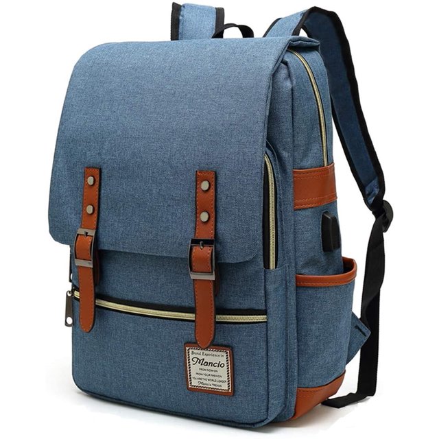 KAIYANG Mochila vintage para computadora portátil con puerto de carga USB, mochila de negocios delgada y resistente al desgarro que se adapta a una computadora portátil de hasta 15,6 pulgadas, azul