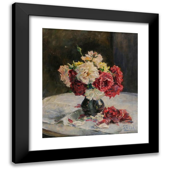 Johanna Lössl 12x14 Black Modern Framed Museum Art Print Titled - A Bouquet of Rose in a Vase