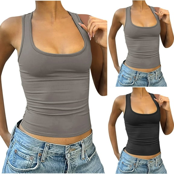 Dagugfen Racerback Tank Tops for Women Workout Ribbed Low Cut Slim Knit Comfy Yoga Pilates Athletic Tops