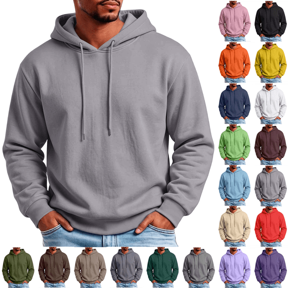 Mens Plus Size Hoodies Fleece Lined Sweatshirts Fall Winter Hooded Collar Drawstring Pullover with Pocket for Workout Gym