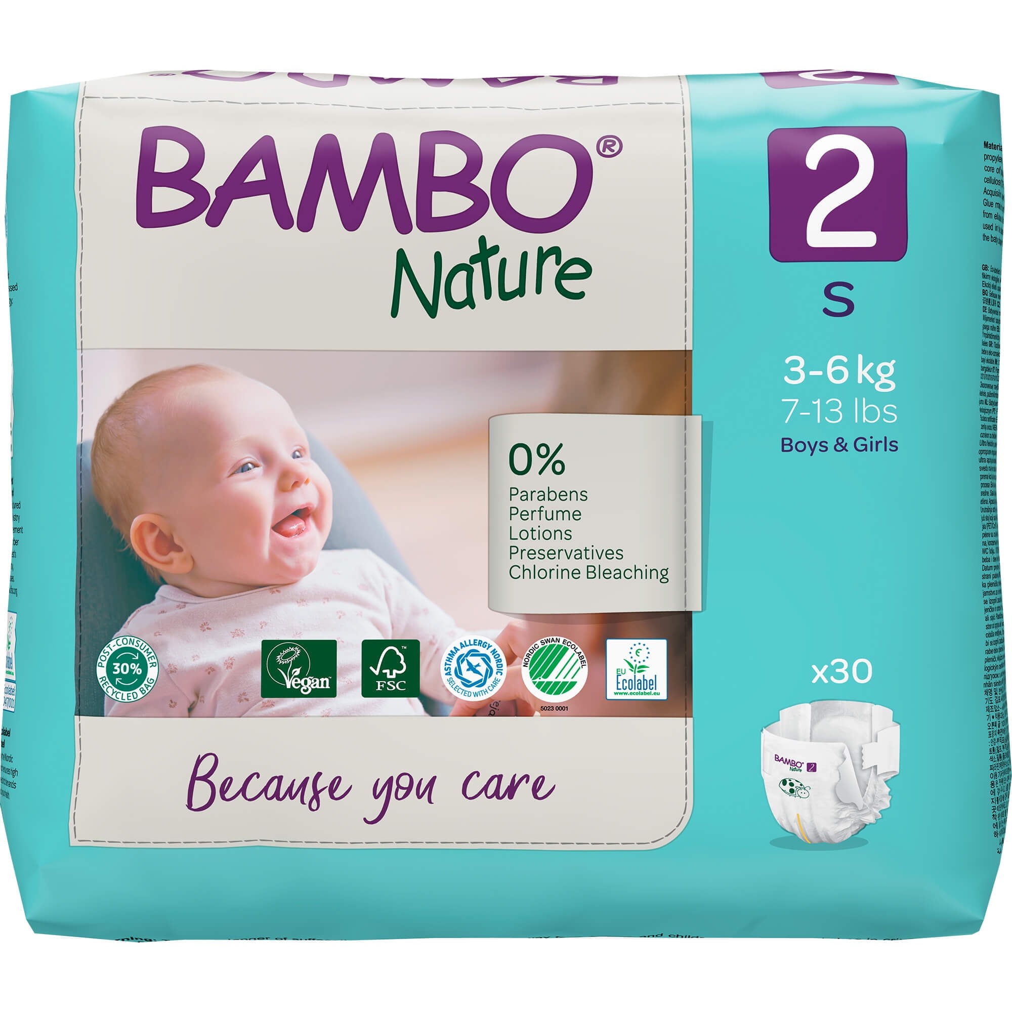 Bambo Nature Hypoallergenic Baby Diapers, Skin Friendly, and Super Absorbent - Size 2 (180 Count)