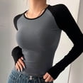 thumbnail image 4 of Kaemgyyd Going out Tops for Women Slim Casual Solid Color Crew Neck Tunic Tee Long Sleeve Tight Shirt Basic Layering Streetwear, 4 of 7