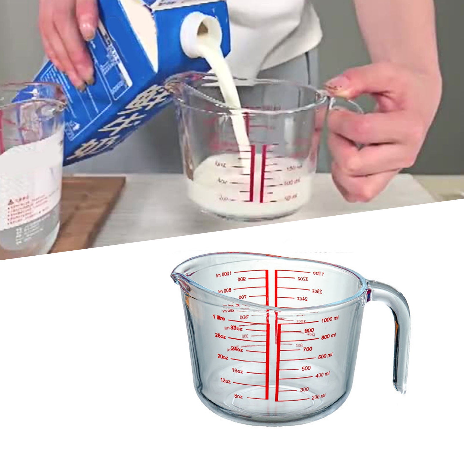 GROFRY Measuring Cup Graduated with Lid Glass Multipurpose Milk Cup for Home