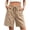 Khaki, variant on Women's 100% Cotton Bermuda Shorts Elastic Waist Drawstring Loose Straight Fit Casual Summer Beach Walking Lounge Shorts with Pockets, S-XXL